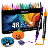 Pagather 48 Colors Acrylic Paint Markers, Dual Tip with Fine Tip and Brush Tip Pens for Stone, Wood, Calligraphy, Canvas, Ceramic, Metal, Glass, Rock Painting, DIY Crafts Pagather