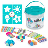 Loddie Doddie 49pc Sidewalk Chalk Bucket – Outdoor Activity Play Set for Kids, 31 Assorted Chalk Sticks, 4 Holders, 10 Ball Refills, 4 Stencils, Outdoor Water Play, Washable, Reusable Bucket Loddie Doddie