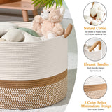 KAKAMAY Large Blanket Basket (20"x13"),Woven Baskets for storage Baby Laundry Hamper, Cotton Rope Blanket Basket for Living Room, Laundry, Nursery, Pillows, Baby Toy chest (White/Brown) KAKAMAY