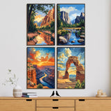 4 Pack Framed Paint by Numbers Kit for Adults Beginner with Wooden Easel, National Park Paint by Number Kits with Frame, DIY Acrylic Landscape Painting by Numbers for Home Wall Decor Gift 8x12 inch Yezavesu