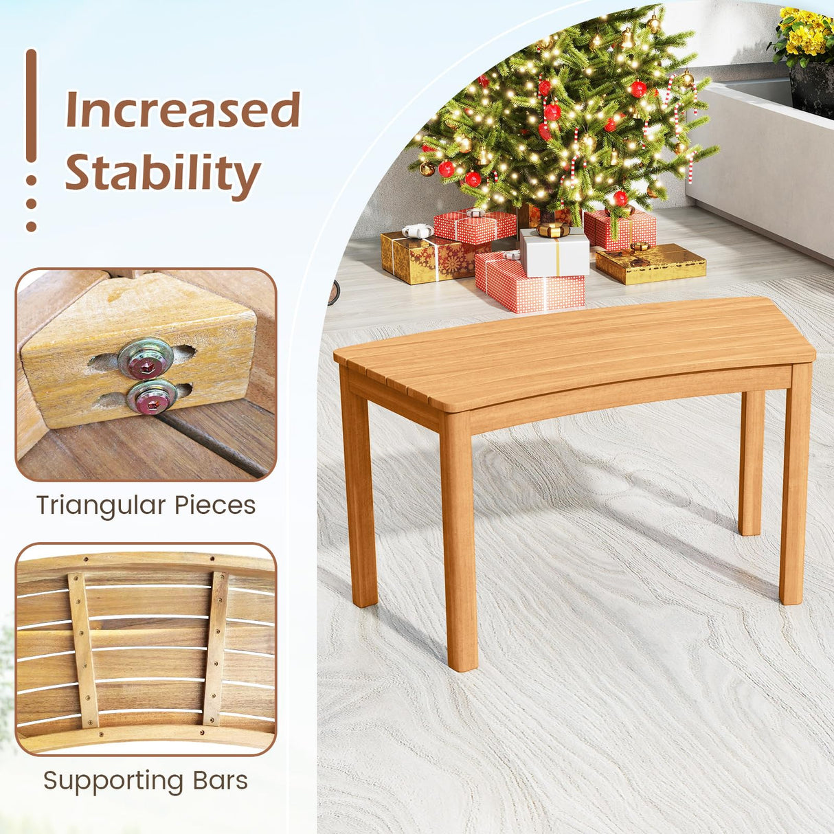 HAPPYGRILL Acacia Wood Outdoor Curved Bench, Fire Pit Bench with Slatted Seats, Tree Benches Wrap Around for Patio Garden Backyard, 400 lbs (3) HAPPYGRILL