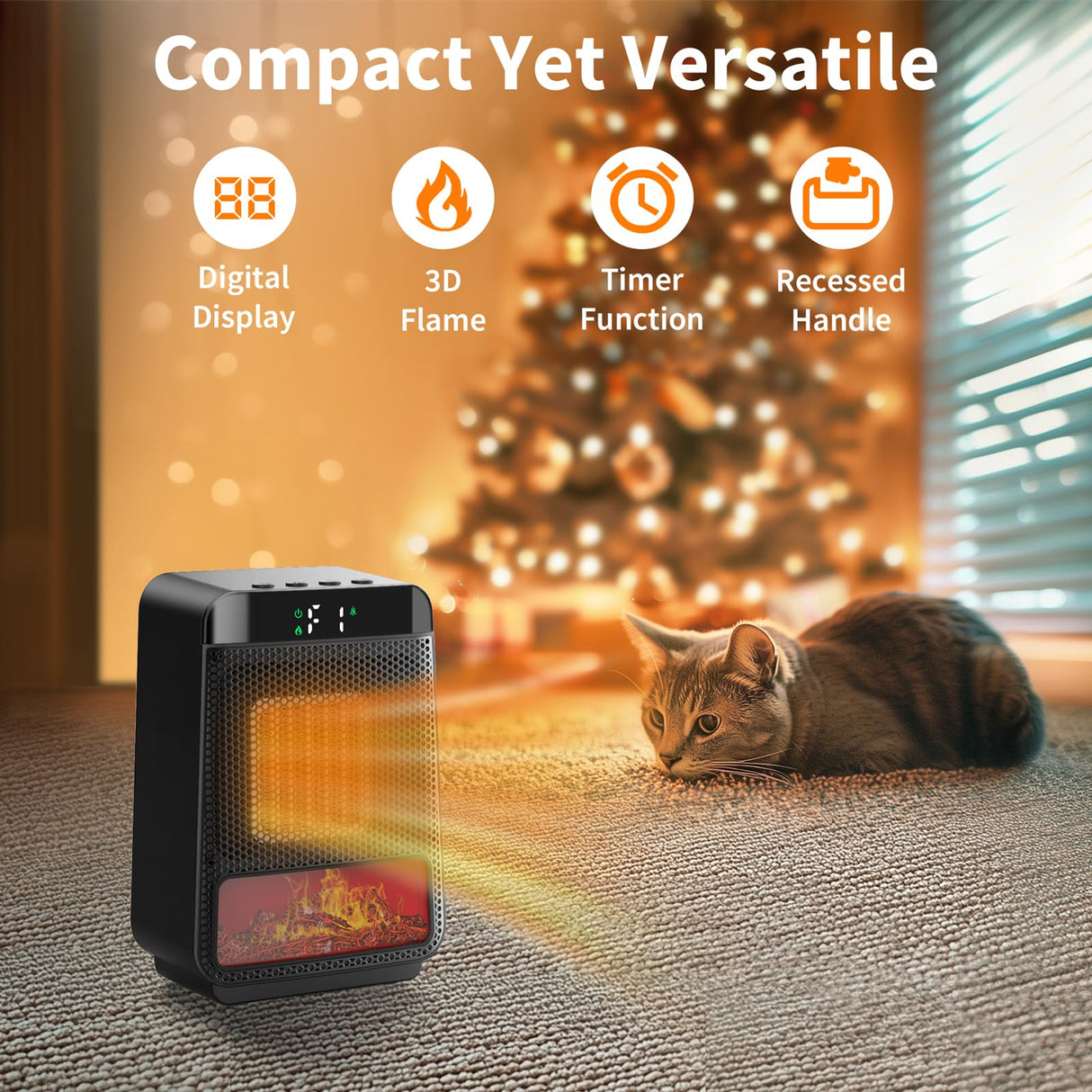 Mini Electric Fireplace Heater for Indoor Use,1500W Small Space Fireplace Heater with 3D LED Flame,Safety Protection,Portable Desktop Fireplace Heater for Office Home Christmas Decoration(Black) Cuteqi