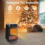 Mini Electric Fireplace Heater for Indoor Use,1500W Small Space Fireplace Heater with 3D LED Flame,Safety Protection,Portable Desktop Fireplace Heater for Office Home Christmas Decoration(Black) Cuteqi