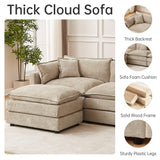saows Modular Sectional Sofa, 112.2 Inch U Shaped Couch Set with Armrests, 3-Seater Comfy Cloud Couches with Movable Ottoman for Living Room Apartment, Coffee saows
