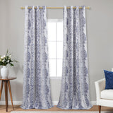 KOUFALL Navy Blue Blackout Curtains 108 Inches Long for Living Room 2 Panels Set,Grommet Damask Printed Patterned Extra Long Curtains for Bedroom,9 FT Length,Indigo KOUFALL