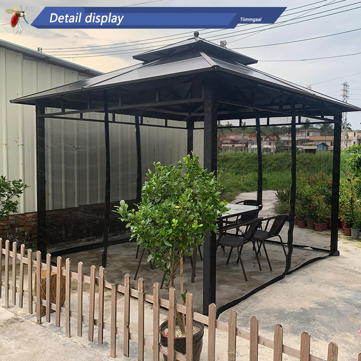 Mosquito Netting for Gazebo Canopy, Replacement Screen Walls Netting with Slip Rings, 4-Door Zipper, Easy to Install Black (Net Only) (10x10FT) Tiimmgaal