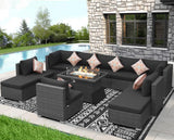 NICESOUL 11 Piece Outdoor Furniture Set with Firepit, Luxury Big 10-Person Patio Sectional, Chill 29.3'' High-Back Backyard Seating Area, All-Weather Rattan Couch Set for Outside, Deck, Dark Grey NICESOUL