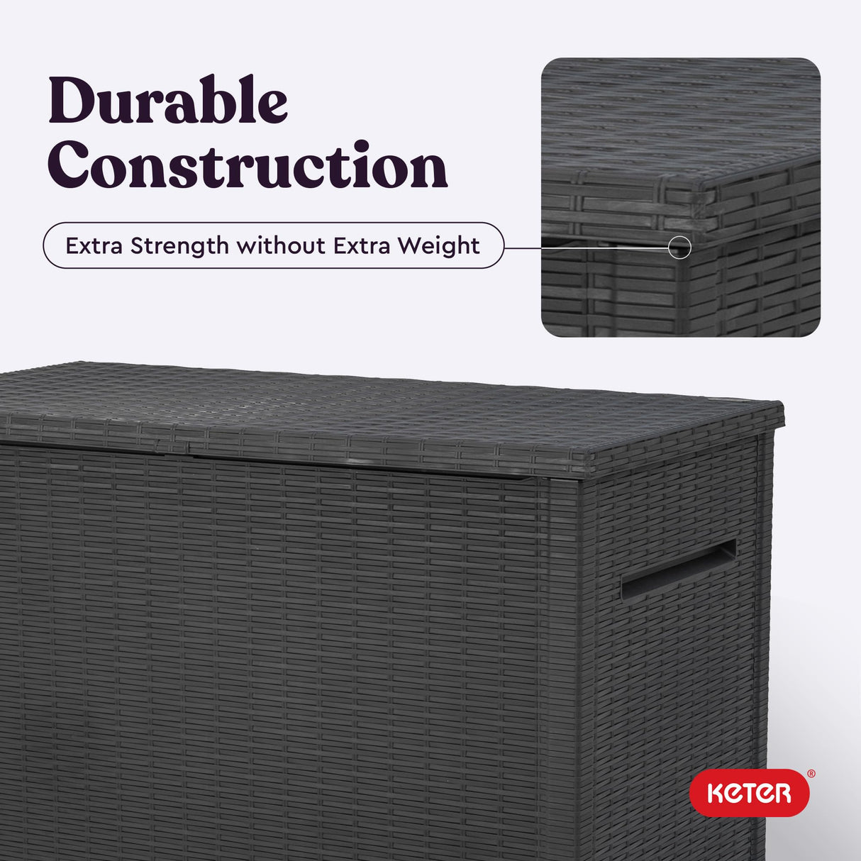 Keter Java XXL 230 Gallon Resin Rattan Look Large Outdoor Storage Deck Box for Patio Furniture Cushions, Pool Toys, and Garden Tools, Dark Grey Keter