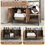 Tangkula Litter Box Enclosure with Shelves, Hidden Cat Washroom Cabinet with Storage, Winding Entry & Scratching Board, Versatile Litter Box Furniture (Rustic Brown) Tangkula