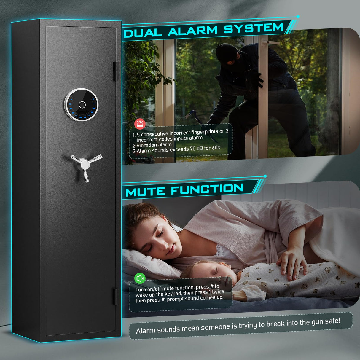 4-6 Rifle Gun Safe, Biometric Gun Safe, 54" Long Gun Safe for Rifles and Pistols, Quick Access Gun Cabinet for Rifles and Shotguns with Backlit Keypad, Dual Alarm System and 3 Gun Racks Luzfuego