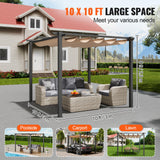 VEVOR 10'x10' Outdoor Retractable Pergola with Canopy, Aluminum Pergola with Retractable Canopy, Modern Pergola with Sun Shade Canopy for Patios, Gardens, Decks, Backyards (Beige) VEVOR