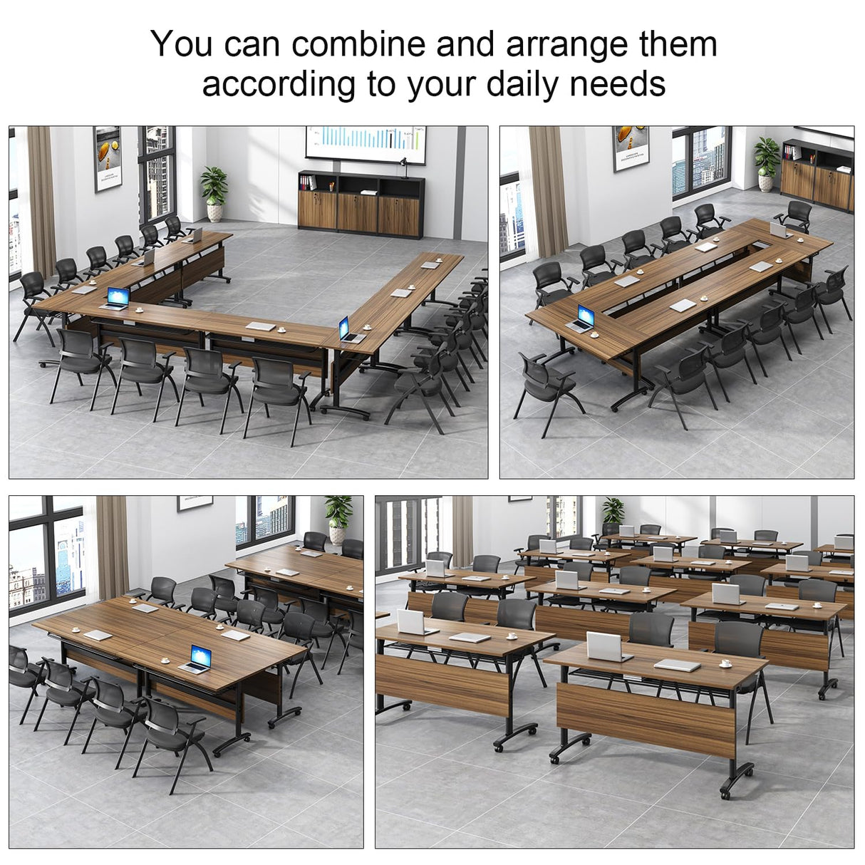 Conference Room Table,Folding Conference Table,Flip Top Rolling Mobile Table with Silent Locking Wheels,Modern Portable Seminar Training Meeting Table Business Tables (6 Pack, 70.9x21.7x29.5inch) Lenyedr