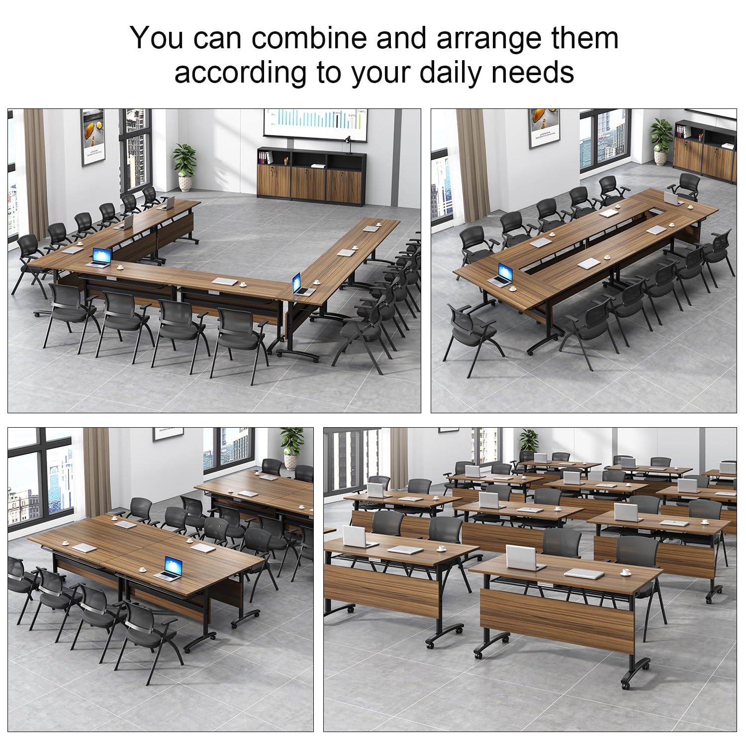 Conference Room Table,Folding Conference Table,Flip Top Rolling Mobile Table with Silent Locking Wheels,Modern Portable Seminar Training Meeting Table Business Tables (6 Pack, 70.9x21.7x29.5i - WoodArtSupply