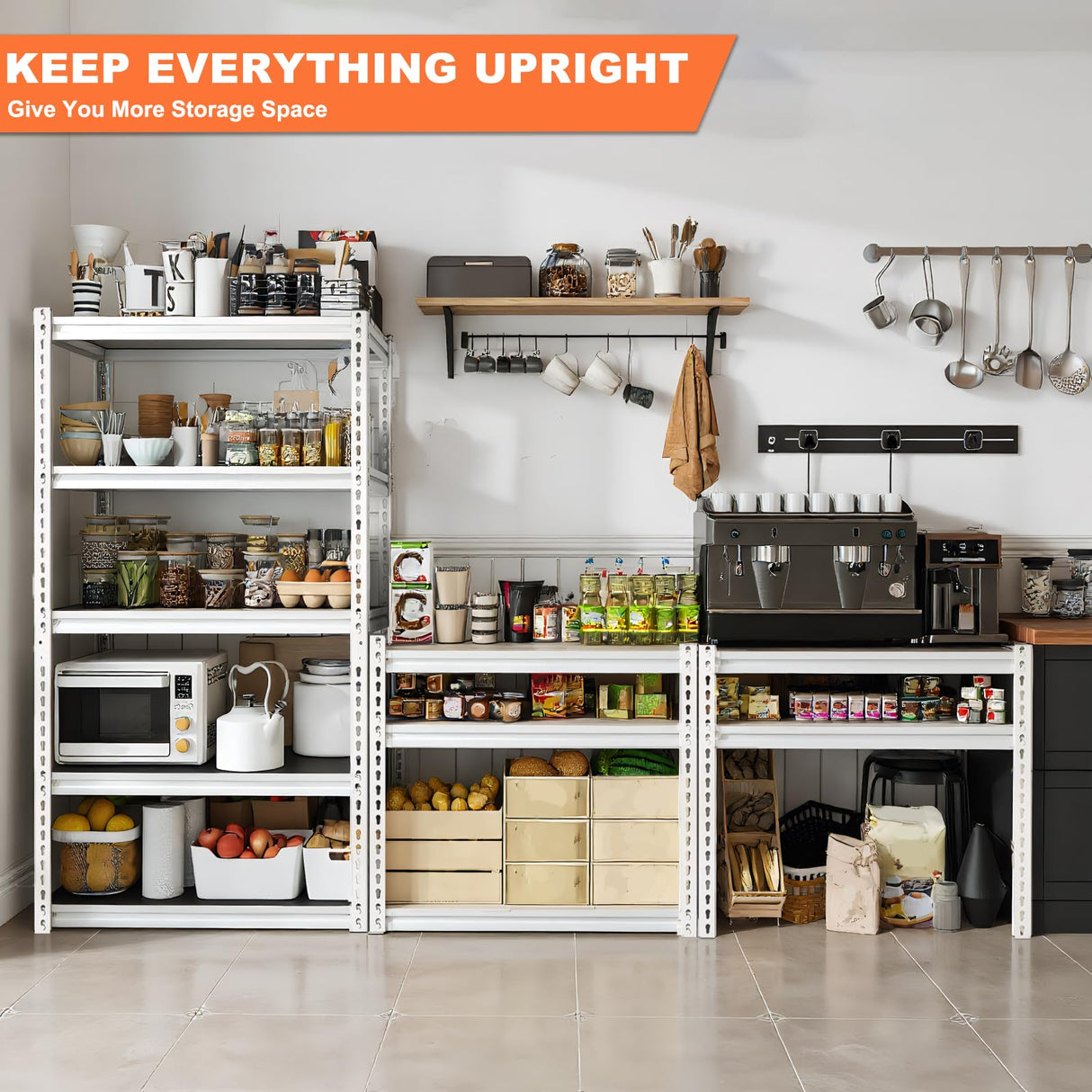 ZEUKMXOO Storage Shelving Unit, 5 Tier Garage Shelves Heavy Duty, 60''H Adjustable Metal Shelving Unit,2000LBS Black for Pantry, Basement, Warehouse, Kitchen, Pantry and Closet (1, White) ZEUKMXOO