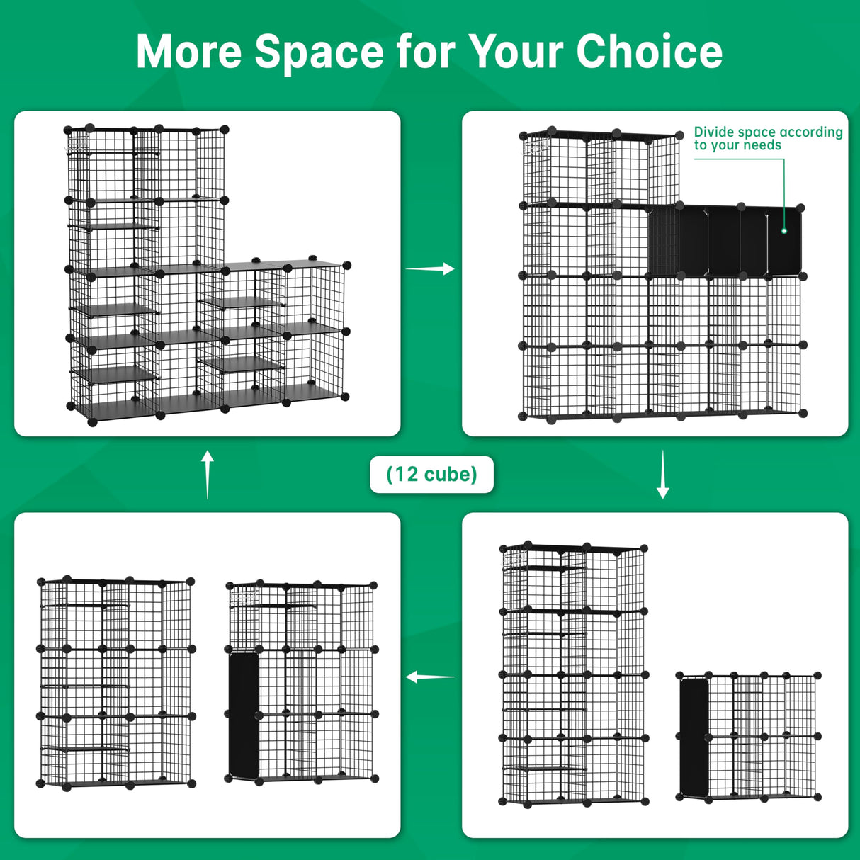 Kiivoena Wire Cube Storage Organizer, 12 Cubes Converted into 14 Cubes, Sturdy Metal Grids Storage Shelf Closet Shelving Units and Storage, Shelves for Bedroom LIvingroom Office Kiivoena
