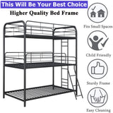 Movdevy Heavy Duty Metal Triple Bunk Beds for Adults and Kids and Teens, Modern Style Twin Over Twin Over Twin Size Triple Bunk Bed with Safe Guardrail, 3 Bunk Beds Easy to Assemble (Black) Movdevy
