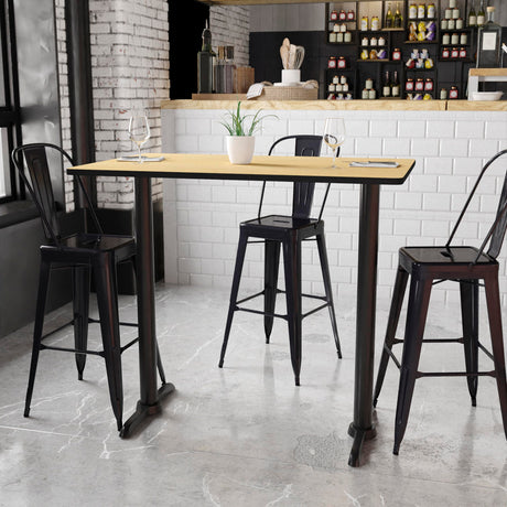 Flash Furniture 30'' x 48'' Rectangular Natural Laminate Table Top with 5'' x 22'' Bar Height Table Bases Flash Furniture