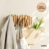 Umbra Picket 5 Hooks, Wall-Mounted Rail, Doubles as Art, Beveled Pine Wood Dowels, Natural Finish Umbra