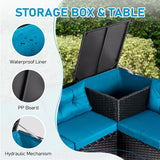 VINGLI 4 Pieces Outdoor Sectional Wicker Patio Furniture Set, Patio Sectional Sofa with Hidden Storage Outdoor Conversation Set, Glass Top Coffee Table for Backyard, Pool, Garden(Black) VINGLI