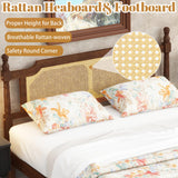 MoproBeti Queen Bed Frame with Rattan Headboard and Footboard, Rubber Wood Platform Bed Frame with Large Under Bed Storage,Boho and Mid Century Style, No Box Spring Needed, Easy Assembly,Walnut MoproBeti