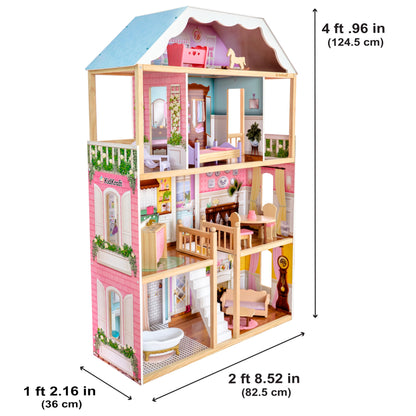 KidKraft Charlotte Classic Wooden Dollhouse with 14-Piece Accessory Set, for 12-Inch Dolls