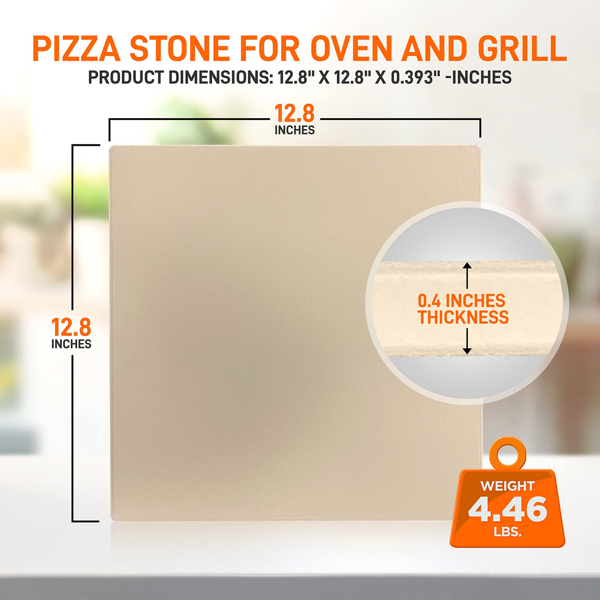 NutriChef Pizza Stone for Oven - Durable and Safe Cooking Stone for BBQ Grill and Oven, Thermal Shock Resistant Grilling Stone, For Pies, Pastry & Bread - 12.8” x 12.8” NutriChef