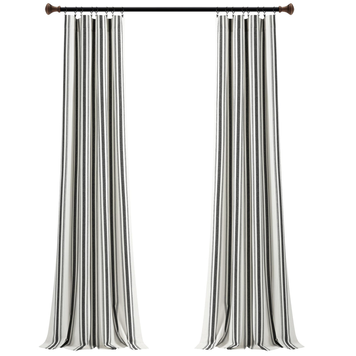 Lush Decor Farmhouse Stripe Yarn Dyed Cotton Window Curtain Panel Pair, 42" W x 84" L, Black - Classic Modern Rustic Charm - Eco Friendly Cotton Fabric Lush Decor
