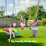 Hapfan 9.5' Tall Swing Sets for Backyard with Platform Swing, Heavy Duty Metal Swingset Outdoor for Kids with Trapeze Swing Bar, Belt Swing and Rectangle Swing Hapfan