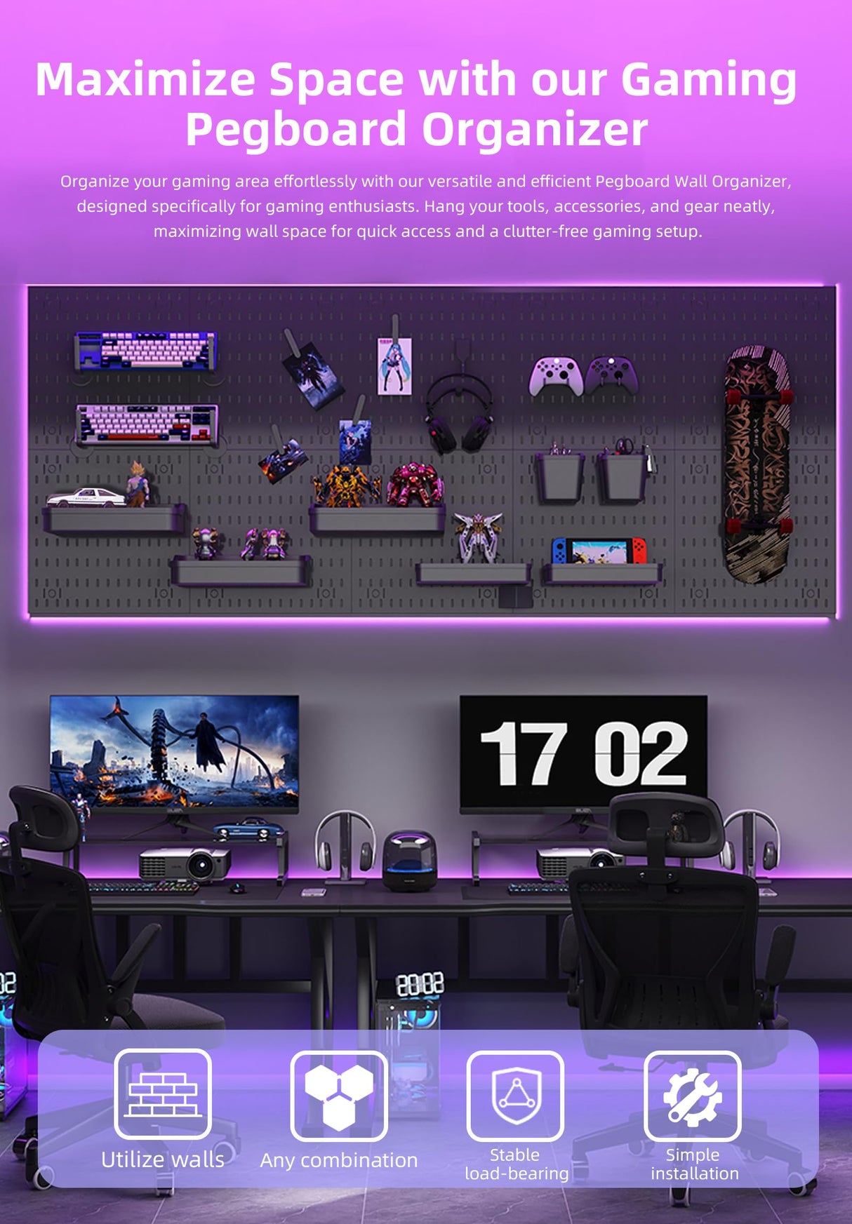 Zestify Revamp Your Space With A Versatile Pegboard Kit - Effortlessly Organize Home, Office, And Gaming Setup With Customizable Hanging Solutions (Black) Zestify