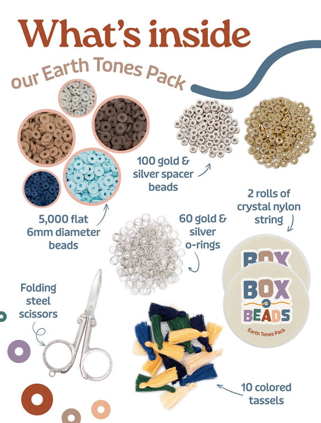 Box-O-Beads, 6000 pcs Polymer Clay Heishi Beads for Bracelet & Jewelry Making, DIY Bracelet Making Kit for Kids & Teens Ages 8-12, 24 Earth Tone Colors, 6mm Beads Felix LeChef