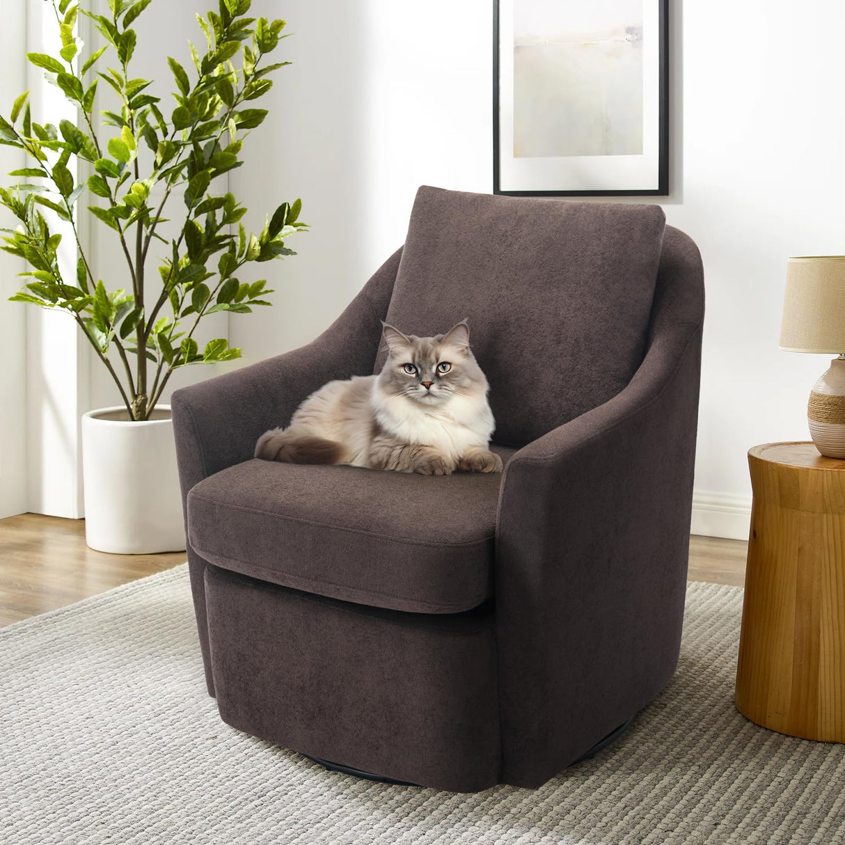 COLAMY Swivel Accent Chair Armchair, Upholstered Round Barrel Chair, 360° Swivel Chair, Morden Arm Chair for Living Room/Nursery/Bedroom-Coffee COLAMY