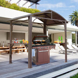 Domi Hardtop Grill Gazebo 8x5FT, Outdoor BBQ Gazebo with Galvanized Steel Double Roof, Permanent Sun Shade Grill Canopy Shelter with 2 Side Shelves and Ceiling Hook for Patio Yard Garden (Brown) domi outdoor living