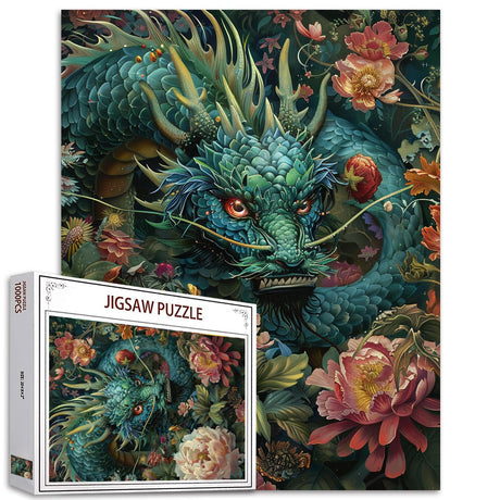 Dragon Jigsaw Puzzle 1000 Pieces Puzzles for Adults, Dinosaur Jigsaw Puzzles for Challenging Family Activity Games DIY Flowers Puzzle for Home Wall Decor Gifts - 20 x 27 Inches Aihonmin
