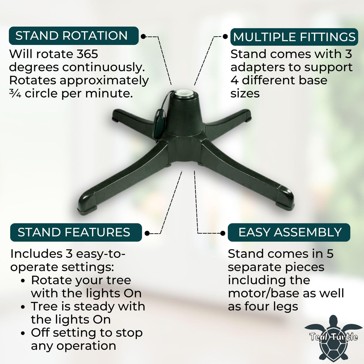 Winter Wonder Rotating Christmas Tree Stand for Artificial Trees Teal Turtle