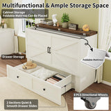 LUXOAK Murphy Bed with Charging Station, Queen Size Cabinet Bed with Large Storage Drawer for Home Office or Small Room, Hideaway Full Foldable Platform Bed, White LUXOAK