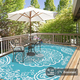 Pauwer Waterproof Outdoor Rug 5x8, Reversible Plastic Straw Patio Camping Rug, Indoor Outdoor RV Mat Carpet for Deck, Camper, Porch, Balcony, Backyard, Picnic, Boho Teal Pauwer