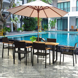 Tangkula 7 Pieces Outdoor Dining Set, Patented Patio Furniture Set w/Large Rectangle Acacia Wood Table Top, Rattan Chairs with Steel Frame, Umbrella Hole, for Backyard Garden Tangkula