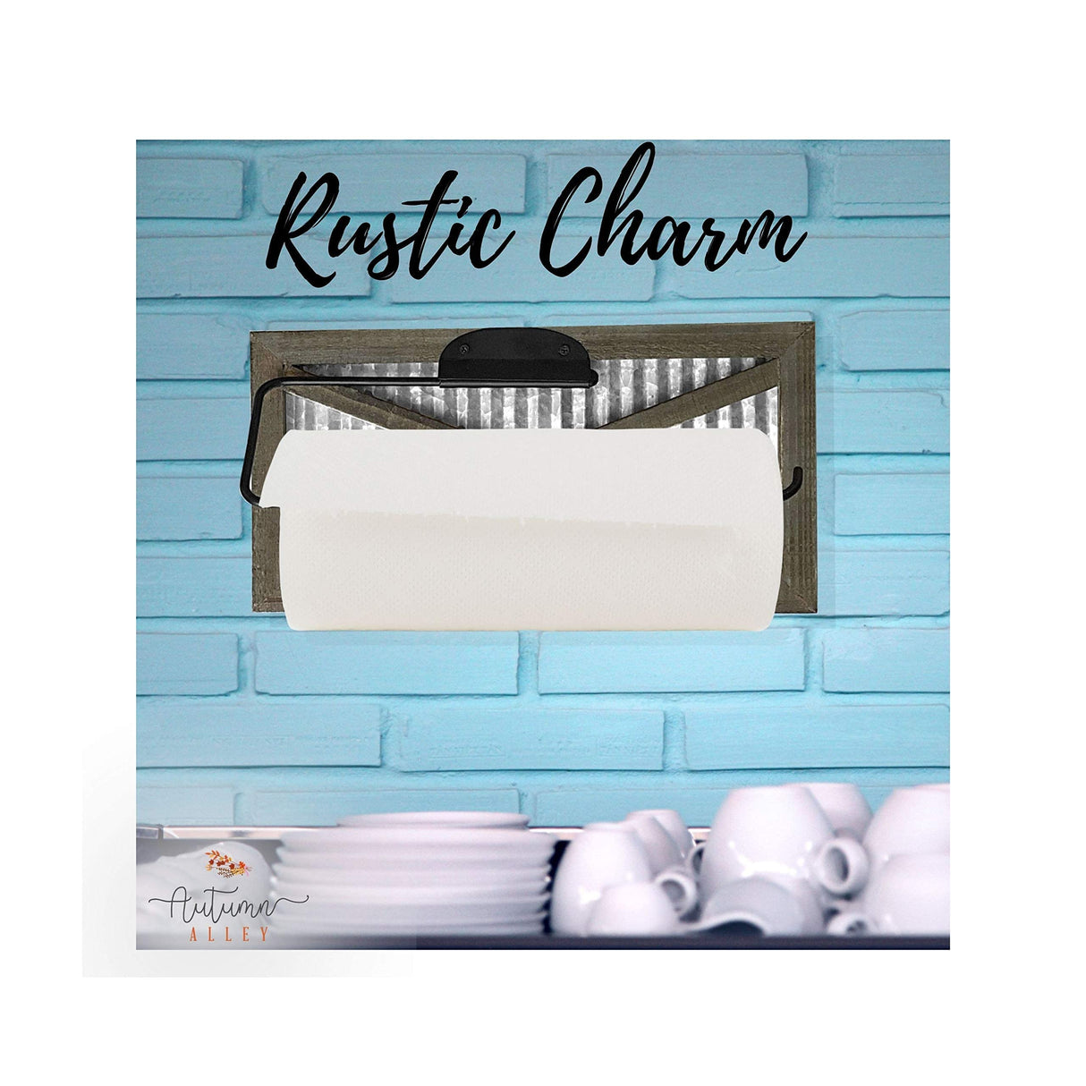 Autumn Alley Rustic Farmhouse Paper Towel Holder Wall Mount - Country Home Decor Rustic Farmhouse for Kitchen - Wood and Galvanized Kitchen Decor - Farmhouse Kitchen Wall Decor Autumn Alley