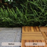 9 PCS Interlocking Deck Tiles 12" x 12" - Premium Acacia Wood Patio Tiles Waterproof - Deck Tiles Interlocking All Weather Waterproof Flooring - Easy Installation for Indoor & Outdoor (Golden Steak) J CLOVER