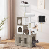YITAHOME 59 Inch Cat Tree with Litter Box Enclosure, 2-in-1 Cat Furniture Condo, Indoor Cat Tower with Wood House, Perch, Feeding Station, Hammocks, Scratch Post, Hair Brush, Gray YITAHOME