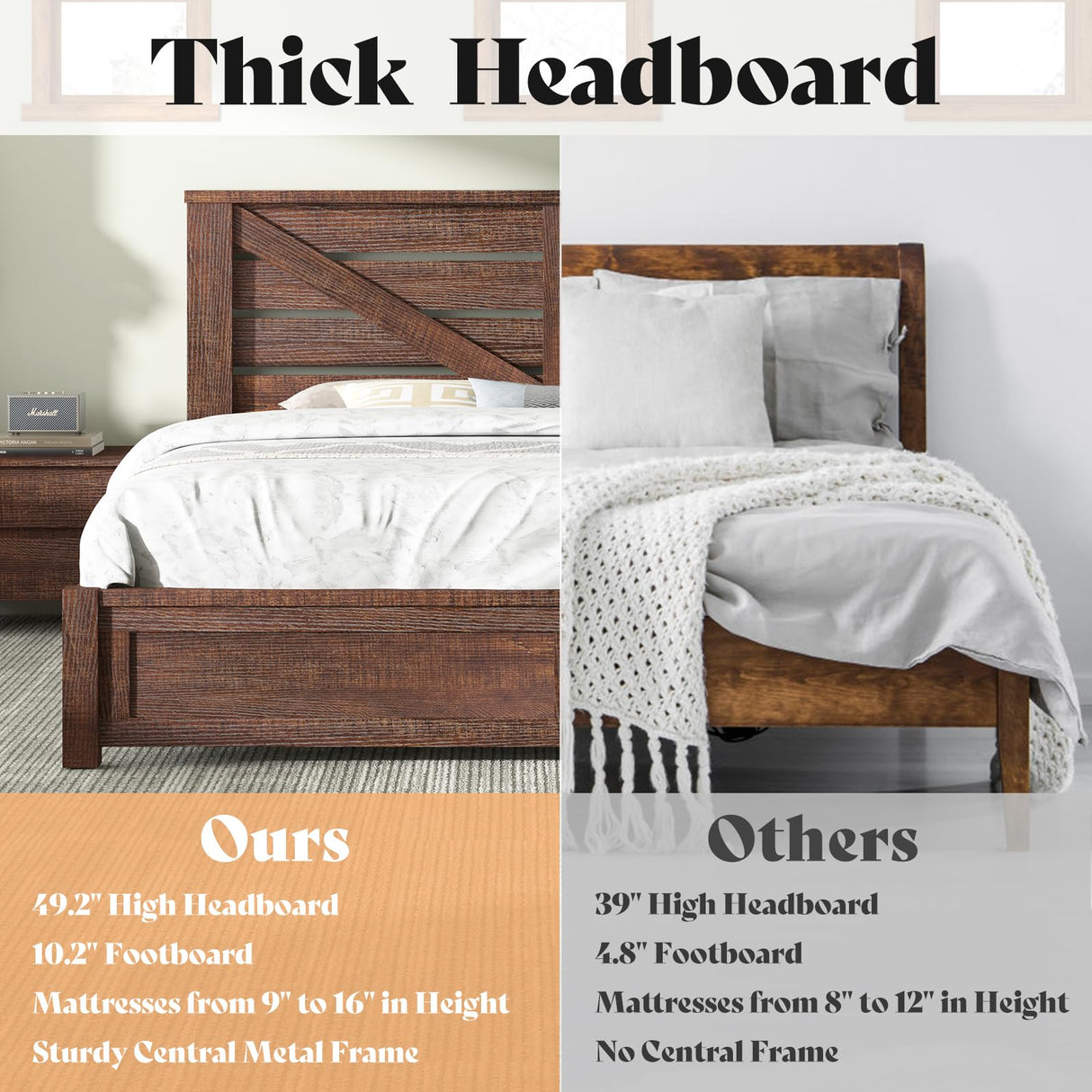 AMERLIFE Queen Size Farmhouse Bed Frame with 49.2" Barn Door Headboard, Platform Bed Frame with Wood Slats, Under Bed Storage Space, Noisy Free, Easy Assembly, Reclaimed Barnwood AMERLIFE