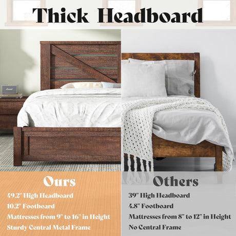 AMERLIFE Queen Size Farmhouse Bed Frame with 49.2" Barn Door Headboard, Platform Bed Frame with Wood Slats, Under Bed Storage Space, Noisy Free, Easy Assembly, Reclaimed Barnwood AMERLIFE