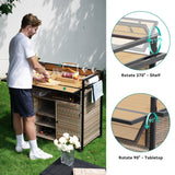 YITAHOME XL Rolling Outdoor Kitchen Cart with Wicker Storage and Expandable Table Top - Light Yellow Gradient YITAHOME