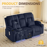 SnyFivv 68.9" Wall Hugger Recliners, Power Loveseat Recliner Sofa with Flip Back Console/Bluetooth Speaker/AC Outlets/LED Lights/Lumbar Pillows for Living Room, Movie Room, RVs, Home Theater (Blue) SnyFivv