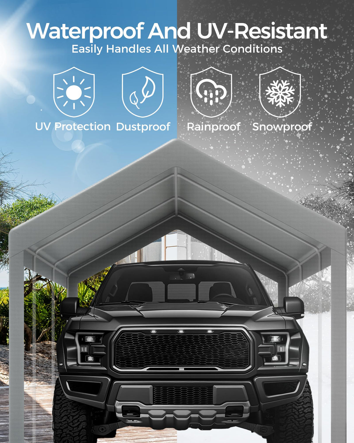 12x20 FT Heavy Duty Carport Replacement Canopy Cover, Durable Waterproof Garage Shelter Top, Car Tent for Outdoor Use, with Ball Bungees for Secure (Gray) Mars Explo