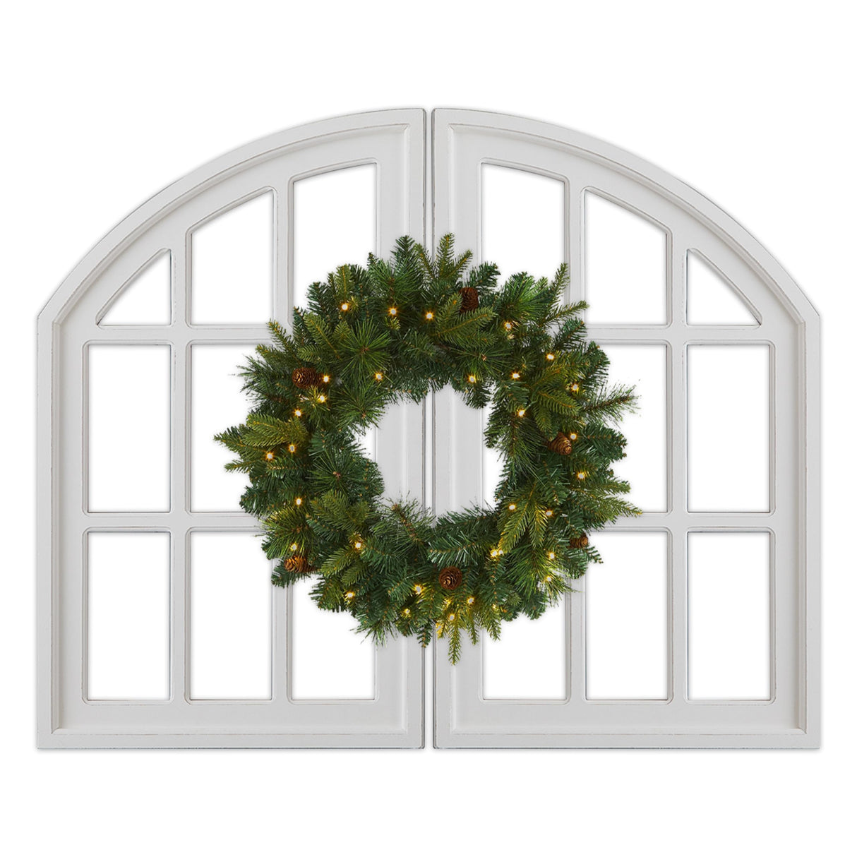 Sintosin Rustic Arch Window Frame Wall Decor 30 X 36 Inch, Set of 2 Wall Hanging Distressed White Farmhouse Window Frame, Handmade Wooden Window Pane for Living Room Entryway Sintosin