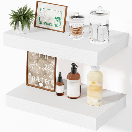 Mifurn White Shelves for Wall Floating Shelves Bathroom, Bedroom and Living Room, Wall Shelves & Book Shelf for Room, Hanging Shelf, Modern Wooden Mounted Floating Shelf, 12x7x1.5 in, Set of 2 Mifurn