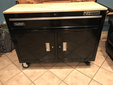 46 in. Mobile Storage Cabinet with Wood Top Tool Cart Workbench Yukon