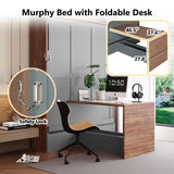 Polibi Full Size Murphy Bed with Foldable Desk,Space Saving Wall Bed,Heavy Duty 500 LBS,Hydraulic Lift,for Apartment & Home Office,Walnut & Gray Polibi