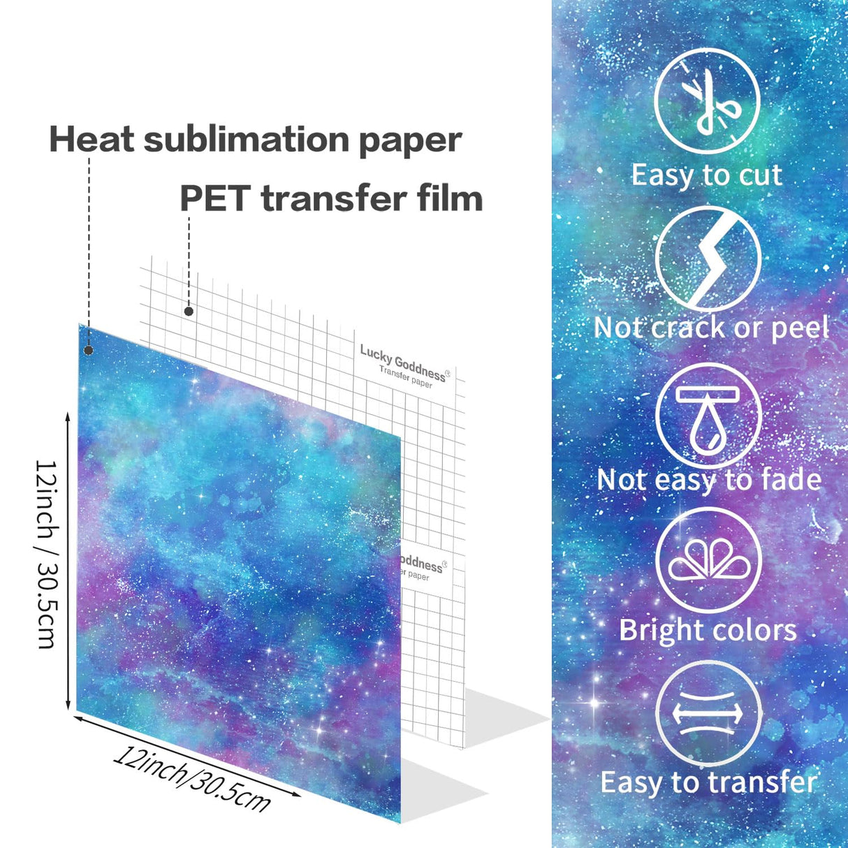 Watercolor Transfer Sheets, 12x12" Pre-ed Sublimation Paper for DIY T- Shirts, Mug Heat Press, Coaster Blank Lucky Goddness